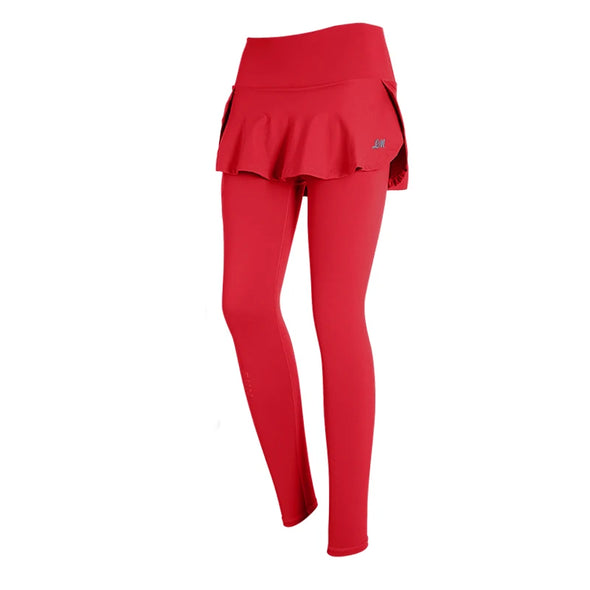 High-Waist Yoga Leggings with Two-Layer Skirt red style 