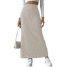 new Knitted high waist maxi skirt side view  Apricot color 