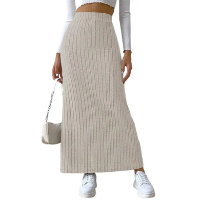 new Knitted high waist maxi skirt side view  Apricot color 