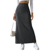 new Knitted high waist maxi skirt side view  Dark grey color 