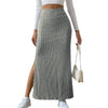 new Knitted high waist maxi skirt side view gray color 