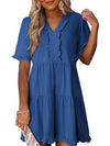 profile of flowy tiered short sleeve mini dress