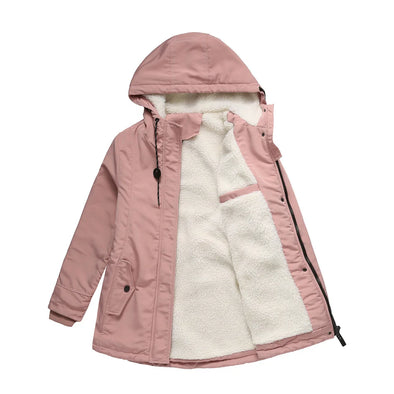 Front view of plus size hooded winter coat    