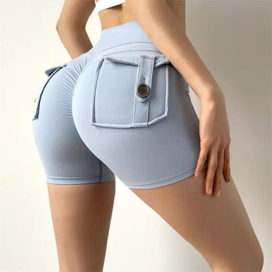  Model wearing seamless push-up workout shorts