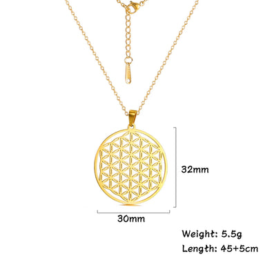 Chakra Flower of Life Necklace – mandala pendant with chakra symbols on a stainless steel chain
