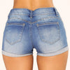 Back view of solid color denim shorts
