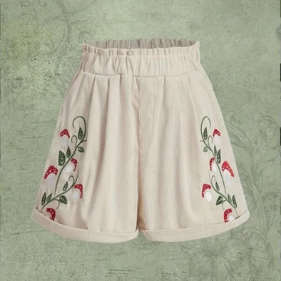 Front view of high-waist cotton linen shorts 