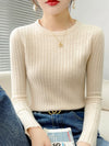 Fashion Ribbed Knit Women’s Sweater – Soft Long Sleeve Pullover for Autumn & Winter